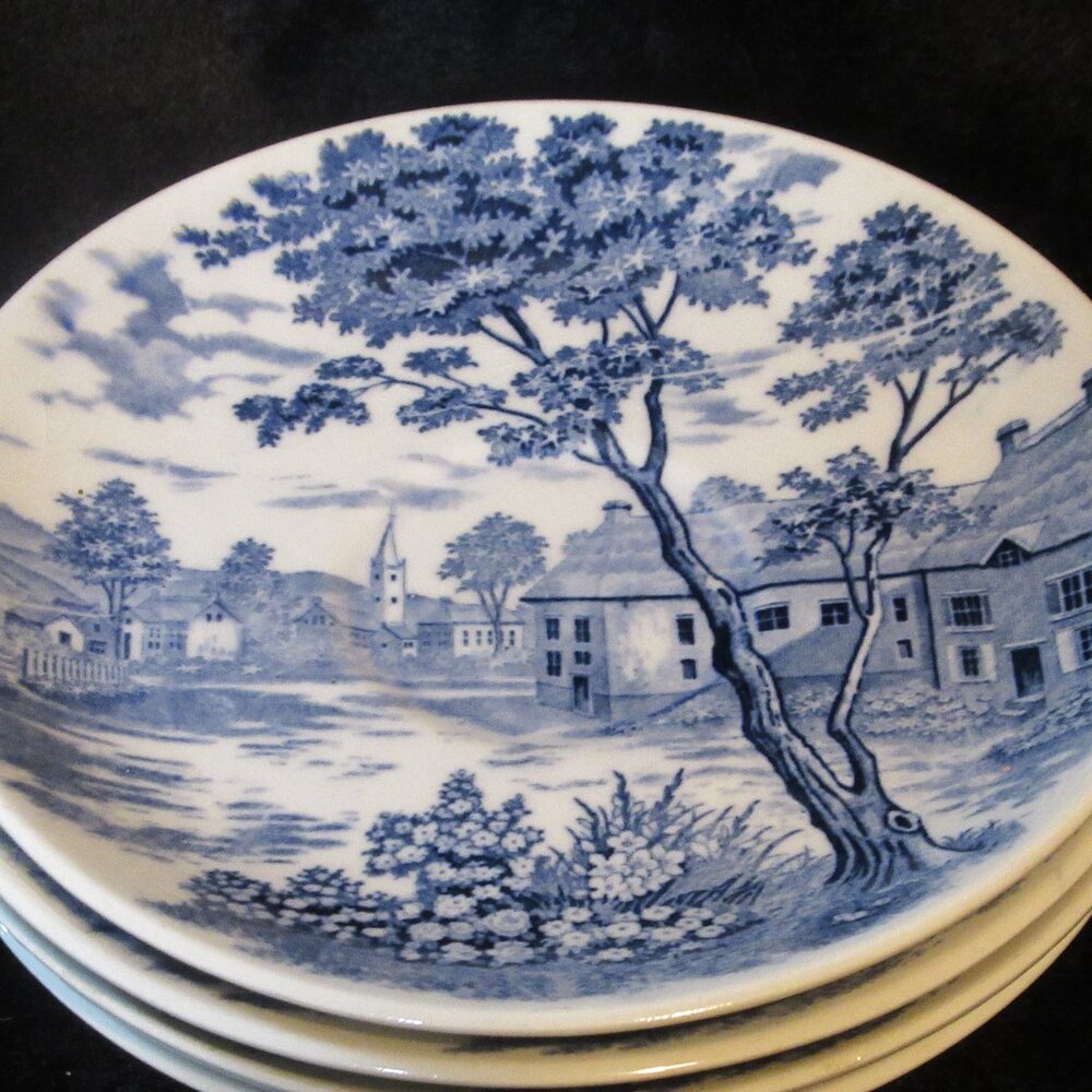 Vintage English Village Dish Set 4pc Saucer Set